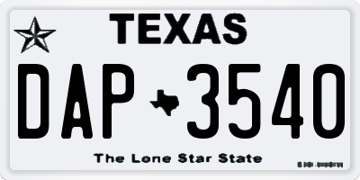 TX license plate DAP3540