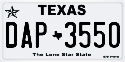 TX license plate DAP3550