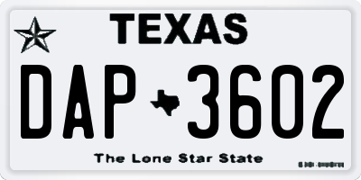 TX license plate DAP3602