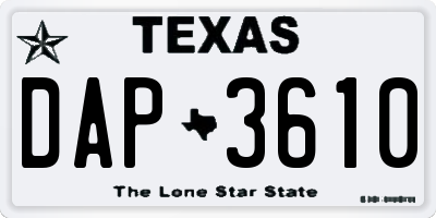 TX license plate DAP3610