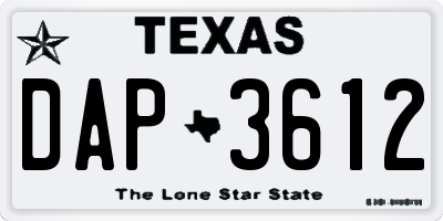TX license plate DAP3612