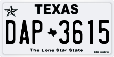 TX license plate DAP3615