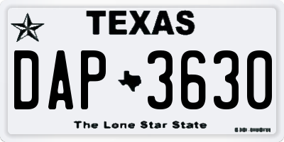 TX license plate DAP3630