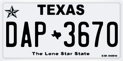 TX license plate DAP3670