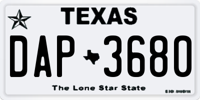 TX license plate DAP3680
