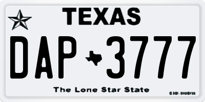 TX license plate DAP3777