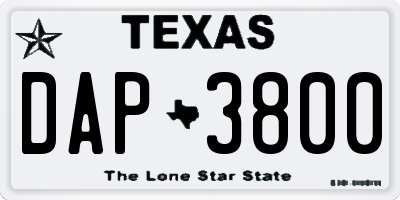 TX license plate DAP3800