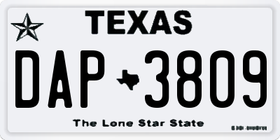 TX license plate DAP3809