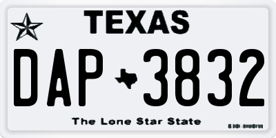 TX license plate DAP3832