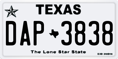 TX license plate DAP3838