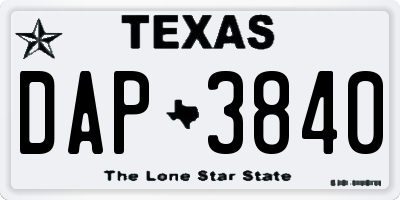 TX license plate DAP3840