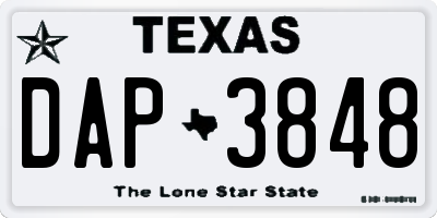 TX license plate DAP3848