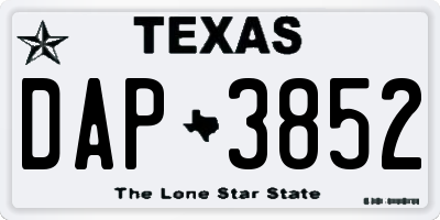 TX license plate DAP3852