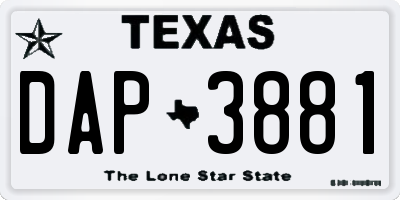 TX license plate DAP3881