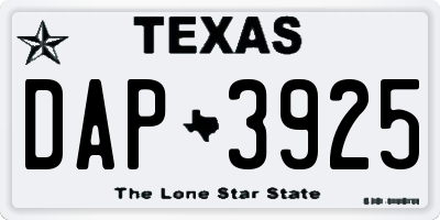 TX license plate DAP3925