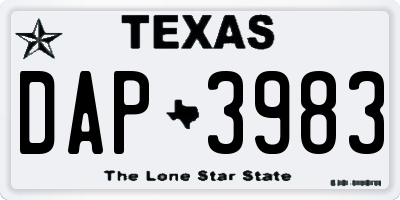 TX license plate DAP3983