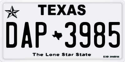 TX license plate DAP3985
