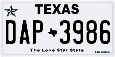 TX license plate DAP3986
