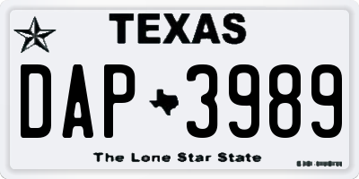 TX license plate DAP3989