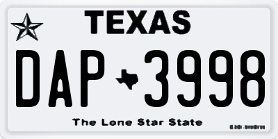 TX license plate DAP3998