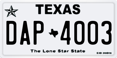 TX license plate DAP4003