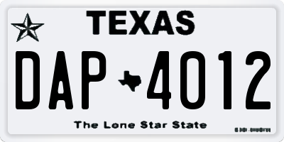 TX license plate DAP4012