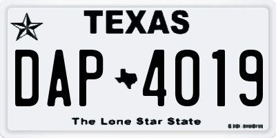 TX license plate DAP4019