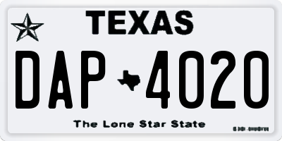 TX license plate DAP4020
