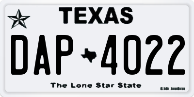 TX license plate DAP4022