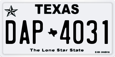 TX license plate DAP4031