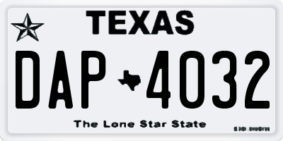 TX license plate DAP4032