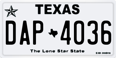 TX license plate DAP4036