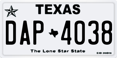 TX license plate DAP4038
