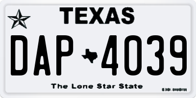TX license plate DAP4039