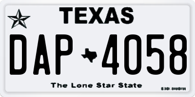TX license plate DAP4058