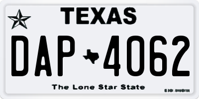 TX license plate DAP4062