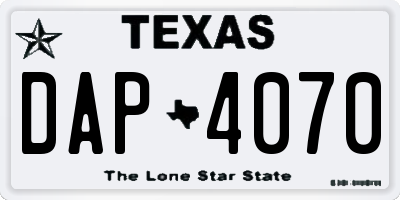 TX license plate DAP4070