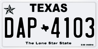 TX license plate DAP4103
