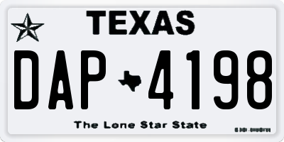 TX license plate DAP4198