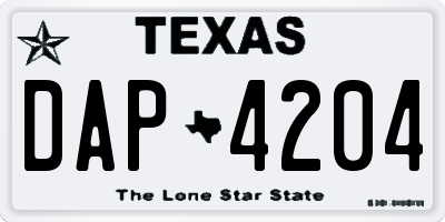 TX license plate DAP4204