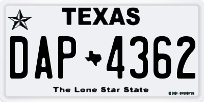 TX license plate DAP4362