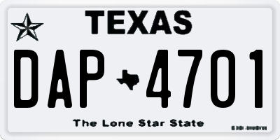 TX license plate DAP4701