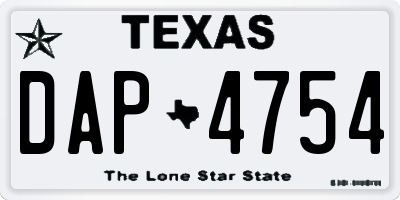 TX license plate DAP4754