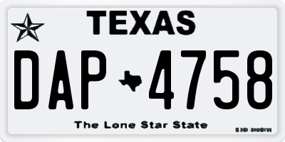 TX license plate DAP4758