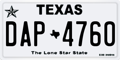 TX license plate DAP4760