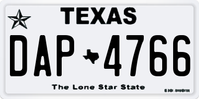 TX license plate DAP4766