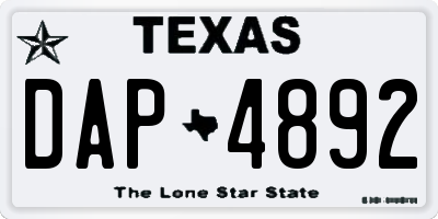 TX license plate DAP4892