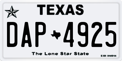 TX license plate DAP4925