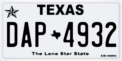 TX license plate DAP4932
