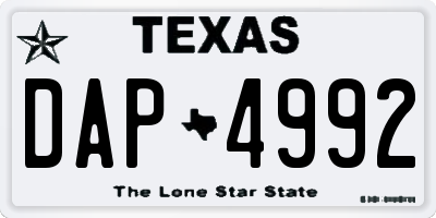 TX license plate DAP4992
